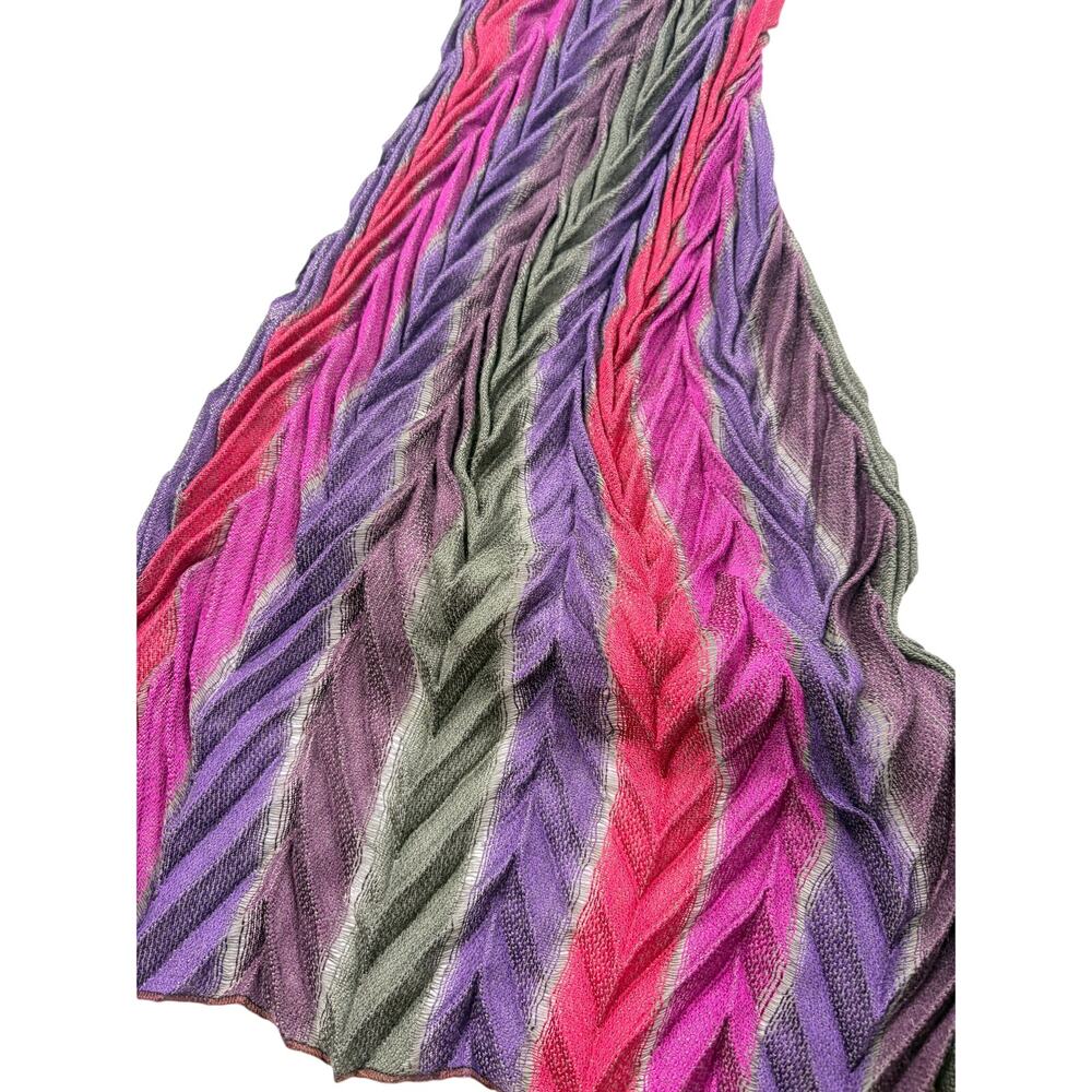 VTG green pink purple herringbone stripe scrunch scarf. 70 x 20. Y2K, vintage